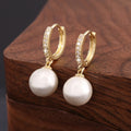Luxurious & Elegant Copper-Set Zircon and White Pearl Dangle Earrings — Vintage-Style Fashion Earrings for Women
